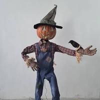 Grand épouvantail animé effrayant Halloween accessoire maison hantée décoration mobile tête de citrouille épouvantail
