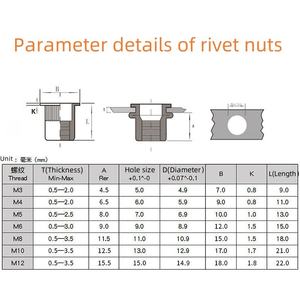 <span class=keywords><strong>Tuercas</strong></span> <span class=keywords><strong>remachables</strong></span> <span class=keywords><strong>de</strong></span> acero inoxidable SS304, tipo abierto, cilíndricas, ciegas, con cabeza plana, roscadas y moleteadas, para inserción - Product Image 3