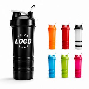Bouteille de shaker de protéines portable à 3 compartiments avec logo personnalisé, pour la salle de sport, les voyages et le sport, sans BPA, gobelet de mélange pour la remise en forme - Product Image 1