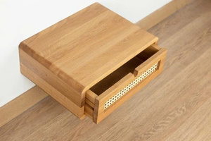 <b>Floating</b> Nightstand with Rattan <b>Drawer</b> Panel Minimalist Bedroom Furniture Single <b>Drawer</b> Storage Design Wholesale - Product Image 4