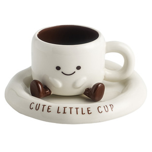 Ensemble tasse à café et soucoupe en céramique moderne, mignon, dessin animé, simple, 250 ml, avec boîte cadeau - Product Image 1