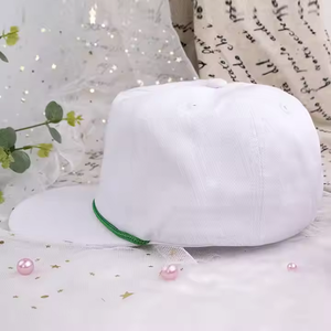 Wholesale Custom Embroidered 5 Panel <strong>Flat</strong> Brim <strong>White</strong> Snapback Hat <strong>Cap</strong> with Rope - Product Image 3