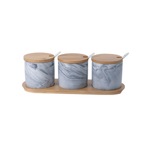Juego de recipientes para condimentos de cerámica con efecto mármol, caja de condimentos para cocina, salero para el hogar - Product Image 1