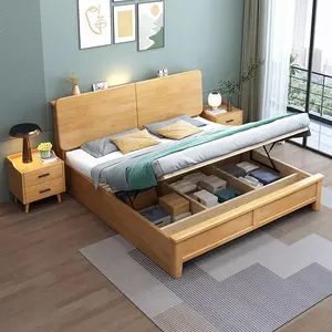 سرير فندق بحجم كبير أثاث غرفة نوم منزلي كاما للأم مضاءة en bois Muebles إطار خشبي كوين للتخزين