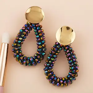 Crystal Rice Bead Earrings Female Water Drop Geometric Earrings Colorful Bead Earrings Alloy Ear Pins