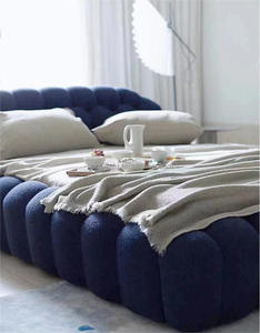 Lit de sol français en tissu crème pour chambre de fille, chambre principale, style simple et moderne, lit à bulles <span class=keywords><strong>Netflix</strong></span> - Product Image 5