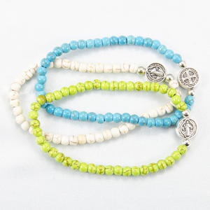 Pulsera de Cuentas Turquesas de San Benito, Delicada Cruz Católica, Rosario de Oración y Bendición, Regalo para Mujeres y Hombres - Product Image 2
