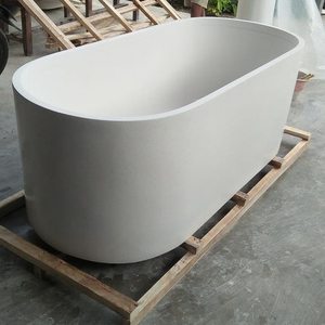 Baignoire autoportante moderne en pierre artificielle en terrazzo blanc Baignoire de trempage de 2m avec égouttoir et robinet pour usage intérieur ou hôtel - Product Image 3