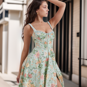 D & M Vestido sostenible con cordones Correa sexy Costura Estampado Patrón sólido Cuello Cintura natural Cremallera <span class=keywords><strong>Ropa</strong></span> de vacaciones - Product Image 1