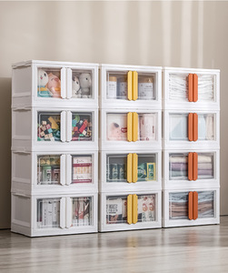 Strong Plastic Stackable Storage Box Double Doors Folding Container Collapsible Storage Boxs Bins with Lids and Handle