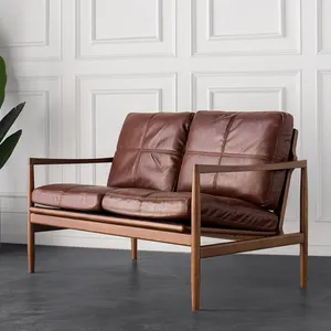 Fabriek Groothandel Nordic Lederen Amerika Bank Lounge Stoel Sofa Moderne Houten Bank Op Voorraad Klaar Voor Verzending