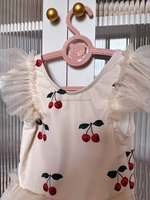 Maillot de bain une pièce à volants en tulle pour filles, imprimé cerises, protection solaire UV50+, personnalisable, vente en gros, best-seller 2026
