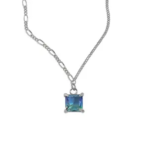 Минимальная Мода универсальное зеленое синее циркониевое ожерелье с подвеской из серебра 925 пробы ювелирные изделия цепочка Ожерелье
