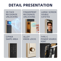 Serrure intelligente UIELOCK C04 Max pour porte en bois, reconnaissance d'empreintes digitales, de veines palmaires, de visage 3D, interphone, caméra WiFi, application