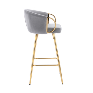 30 Inch Set of 2 <b>Adjustable</b> <b>Bar</b> <b>Stools</b> with Chrome Iron Base and Velvet Golden Legs Modern Design for Living Room & Bedroom - Product Image 6