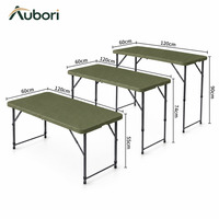 Table pliante rectangulaire en HDPE OEM, cadre en tube d'acier vert armée, plateau de 35 mm, pour camping en plein air, marché et terrasse