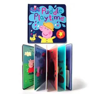 Mainan pendidikan montessori buku anak-anak kustom buku sentuh cetak merah muda babi buku sampul keras untuk anak-anak hadiah terbaik untuk bayi