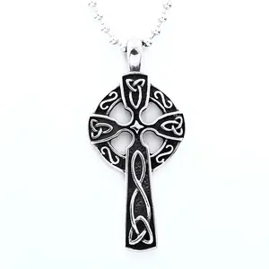 Metalen Viking Stijl Sieraden Ketting Vintage Knoop Hollow Ronde Donkere Achtergrond Cross Rvs Viking Kettingen Hanger