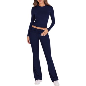 Printemps été décontracté mince à manches longues tricoté <span class=keywords><strong>pantalon</strong></span> costume couleur unie haut beauté vêtements pour <span class=keywords><strong>Amazon</strong></span> transfrontalier coupe ajustée - Product Image 5