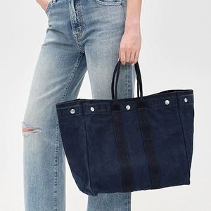 Women's DIY Large Navy Cotton <b>Canvas</b> Waterproof Tote Bag Snap Closure Custom Logo Summer Autumn Winter Fashion Shoulder Shopping - Product Image 5