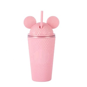 Vasos de plástico <span class=keywords><strong>Mickey</strong></span> con tachuelas de diamantes acrílicos de doble pared de 16oz con tapa de cúpula y pajita para regalo - Product Image 1