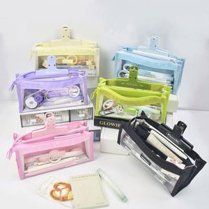Students Clear PVC Pencil Case 6 <b>Compartments</b> Waterproof Organizer Pen <b>Bag</b> for Exams Pastel Color Pastel Clear Pencil Pencil <b>Bag</b> - Product Image 2