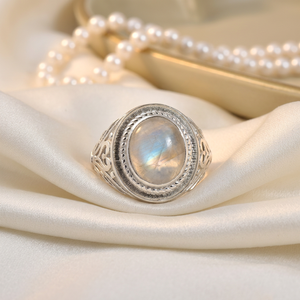 Anillo de plata de ley 925 chapado en plata con piedra lunar arcoíris para mujer, anillos de piedras preciosas de diseño hechos a mano, joyería al por mayor para mujer - Product Image 1