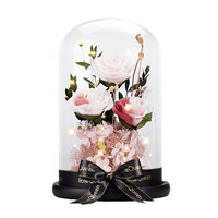 Rose éternelle sous cloche en verre, taille moyenne, trois vies, trois fleurs éternelles, cadeau pour maman, épouse, petite amie, anniversaire, Noël