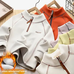 Vêtement en laine pour enfants Pull à col rond doublé en polaire Coupe-vent <span class=keywords><strong>Sweat</strong></span>-shirt décontracté pour garçons Épaissi léger Vêtement thermique d'extérieur - Product Image 2