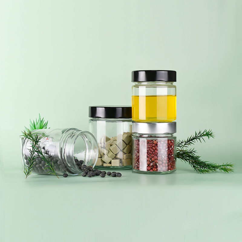 Eco Friendly Round Glass Food Storage Jar 50ml 100ml 150ml 250ml 300ml 500ml Glass Kitchen Canisters with Aluminum Screw Lid