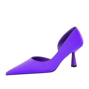 819-1 BIGTREE moda Coreana de primavera y otoño Simple y Sexy Slim seda satén boca baja puntiaguda lado hueco zapatos individuales Hi - Product Image 3