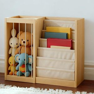 Étagère à livres en bois 2 en 1 Organisateur de jouets en peluche Étagère à livres pour tout-petits Bébé Organisateur de jouets Étagère à livres pour enfants avec <span class=keywords><strong>rangement</strong></span> pour animaux en peluche - Product Image 1