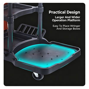 Chariot de nettoyage commercial pour hôtelier avec seaux amovibles, cadre de récupération des déchets, étagère multi-niveaux et roulettes silencieuses - Product Image 3