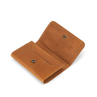 Dompet Kartu Mini Kulit Crazy Horse Vintage 4 Inci dengan Kantong Koin Kancing untuk Pria & Wanita, Tempat Kartu Kredit/Bisnis