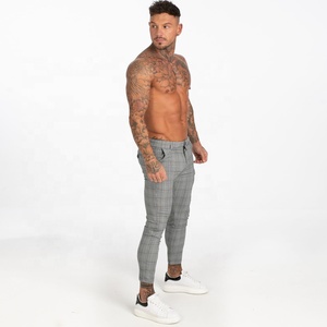 Gingtto Pantalones chinos ajustados grises para hombre Pantalones casuales a cuadros de diseñador de cintura alta con suministro OEM de talla grande súper elástico - Product Image 2