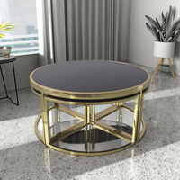 Ensemble de table gigogne multifonctionnel élégant cadre géométrique en or moderne et marbre de verre noir pour la décoration de meubles de maison contemporains