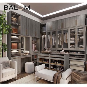 Armoire en bois Balom à double porte avec porte en verre, porte-pantalons et organisateur de placard <span class=keywords><strong>pour</strong></span> chambre à coucher, design mural - Product Image 5