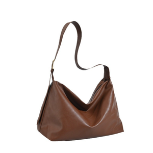 Sac à bandoulière marron minimaliste grande capacité en cuir PU avec fermeture éclair pour usage quotidien - Product Image 1