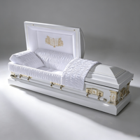 Cercueil funéraire en acier blanc de style américain avec poignées dorées et intérieur en velours