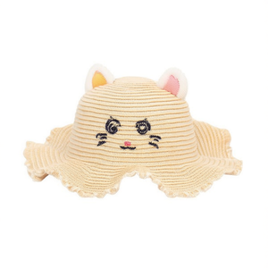 Cappello di Paglia per Bambini con Ricamo Gattino e Volant, 54cm, Taglia Unica, Vestibilità Regolare - Product Image 1