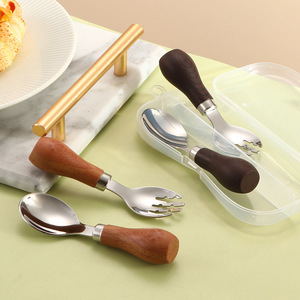 Juego de cuchara y tenedor de acero inoxidable 304, vajilla occidental con mango de imitación de madera, juego de cucharas para alimentación de bebés/niños pequeños - Product Image 3