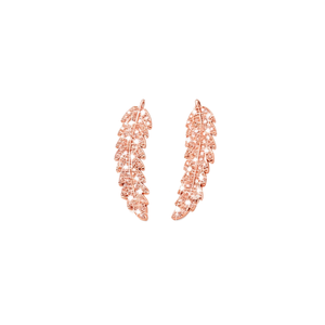Boucles d'oreilles clous en or rose E125 avec plumes et cristaux, sertissage griffe, pour femme, romantiques, à porter au quotidien - Product Image 1