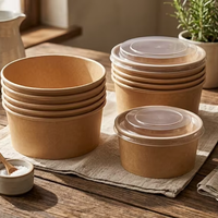 Vaisselle en papier kraft de haute qualité, ensemble de grands bols de cuisine, grands bols à salade et à soupe en bois d'acacia massif