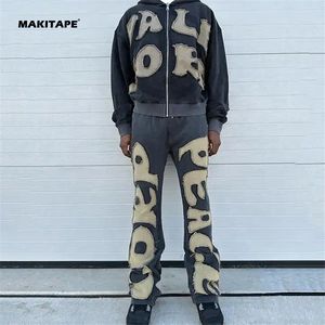 HG112 2023 Fabrication sur mesure pour homme, style streetwear, délavé, poids moyen, écologique, avec broderie de patchs, coupe évasée - Product Image 6