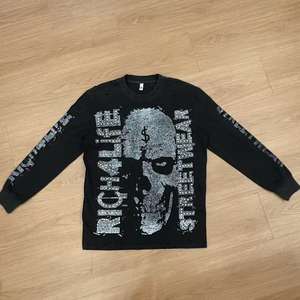 Desain kustom 100% katun DTG dicetak berlian imitasi lengan panjang kebesaran kaus rajutan kasual kualitas tinggi berpakaian - Product Image 1