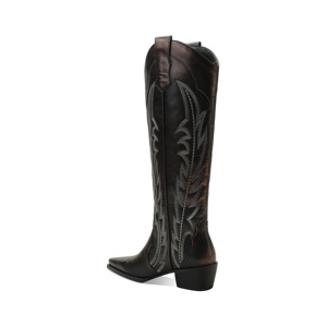 מגפי בוקרים רקומים לנשים, מגפי רכיבה מעור PU עם עקב נמוך וקצה מחודד - Product Image 3