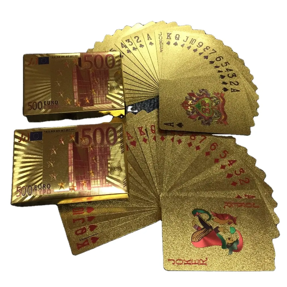 Gute Qualität und billiges Poker 500 EURO Goldfolie Spielkarten 100 Plastik karten spielen