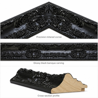 Moulure de cadre photo en bois massif 50x28mm, profil sculpté orné noir pour l'encadrement de toiles de peinture à l'huile