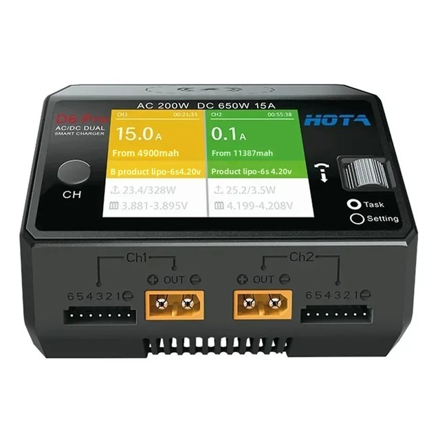 HOTA D6 Pro Smart Charger Dual Channel AC200W DC650W 15A with Mobile Wireless Charger for Lipo LiIon NiMH Battery Fast Charging