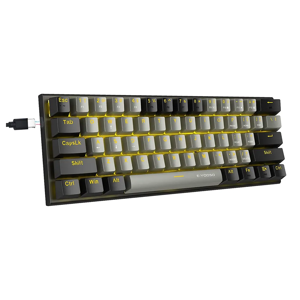 Portable 60% Gaming Keyboard LED Backlight 61Keys USB Wired Mechanical Keyboard